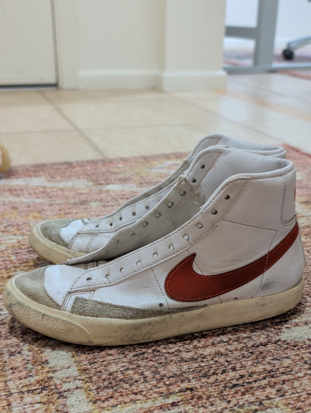 Nike Women’s High-Top Sneakers — White with Red Swoosh